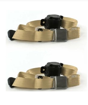 Airplane 3 Point Tan Retractable Bucket Seat Belt Kit with Bracketry & 2 Belts for 1928-1932 Early Cars