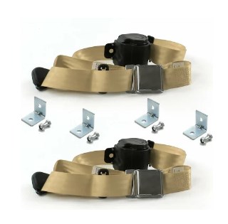 Airplane 3 Point Tan Retractable Bucket Seat Belt Kit with Bracketry & 2 Belts for 1968-1974 Volkswagen Type 4