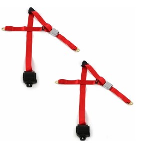 Airplane 3 Point Red Retractable Bucket Seat Belt Kit with Bracketry & 2 Belts for 1946-1961 Desoto