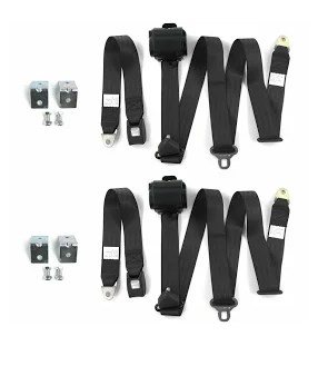 696380 Standard 3 Point Black Retractable Bucket Seat Belt Kit with Bracketry & 2 Belts for 1967-1972 Chevy Truck