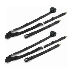 696407 Standard 3 Point Black Retractable Bucket Seat Belt Kit with Bracketry & 2 Belts for 1962-1965 Ford Fairlane