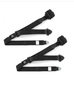 Standard 3 Point Black Retractable Bucket Seat Belt Kit with Bracketry & 2 Belts for 1952-1954 Ford