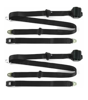 Standard 3 Point Black Retractable Bucket Seat Belt Kit with Bracketry & 2 Belts for 1960-1961 Ford Fairlane
