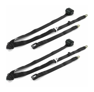 Standard 3 Point Black Retractable Bucket Seat Belt Kit with Bracketry & 2 Belts for 1966-1970 Ford Falcon