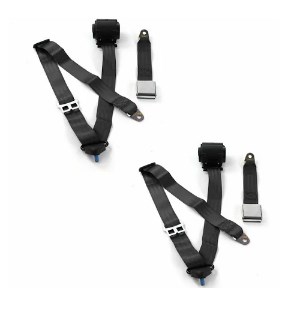 Standard 3 Point Black Retractable Bucket Seat Belt Kit with Bracketry & 2 Belts for 1966-1973 Jeep Commando