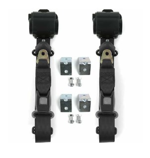 Standard 3 Point Black Retractable Bucket Seat Belt Kit with Bracketry & 2 Belts for 1967-1974 AMC AMX