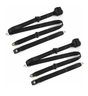 Standard 3 Point Black Retractable Bucket Seat Belt Kit with Bracketry & 2 Belts for 1970-1979 AMC Gremlin