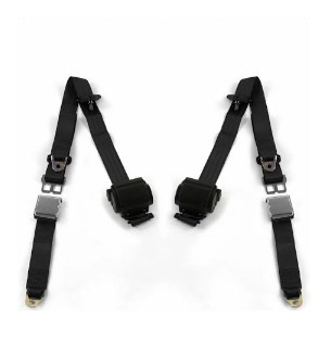 Standard 3 Point Black Retractable Bucket Seat Belt Kit with Bracketry & 2 Belts for 1949-1953 Buick Roadmaster