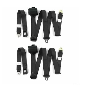 Standard 3 Point Black Retractable Bucket Seat Belt Kit with Bracketry & 2 Belts for 1954-1956 Buick Roadmaster