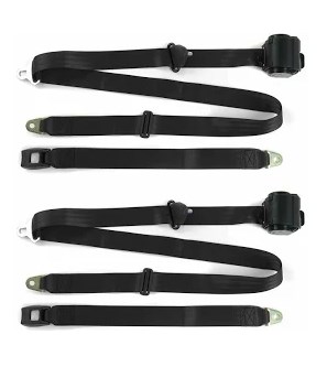 Standard 3 Point Black Retractable Bucket Seat Belt Kit with Bracketry & 2 Belts for VW Type 3 Squareback