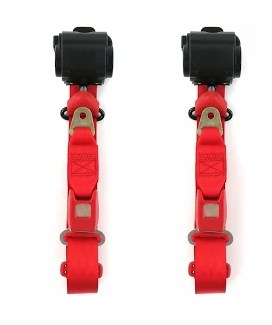 Standard 3 Point Red Retractable Bucket Seat Belt Kit with Bracketry & 2 Belts for 1957-1960 Ford Truck