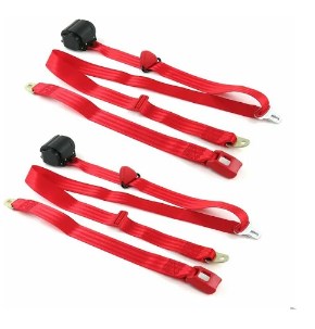 Standard 3 Point Red Retractable Bucket Seat Belt Kit with Bracketry & 2 Belts for 1933-1934 Model C Ford