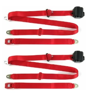 Standard 3 Point Red Retractable Bucket Seat Belt Kit with Bracketry & 2 Belts for 1948-1952 Ford Truck