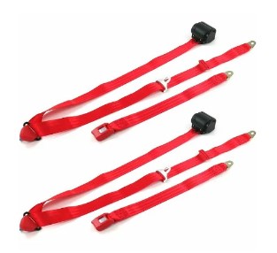 Standard 3 Point Red Retractable Bucket Seat Belt Kit with Bracketry & 2 Belts for 1967-1979 Ford Truck