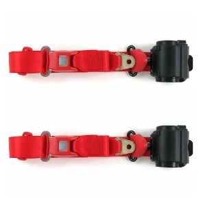 Standard 3 Point Red Retractable Bucket Seat Belt Kit with Bracketry & 2 Belts for 1955-1959 Chevy Truck