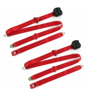 696989 Standard 3 Point Red Retractable Bucket Seat Belt Kit with Bracketry & 2 Belts for 1973-1987 Chevy Truck
