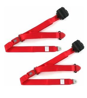 Standard 3 Point Red Retractable Bucket Seat Belt Kit with Bracketry & 2 Belts for 1952-1954 Ford