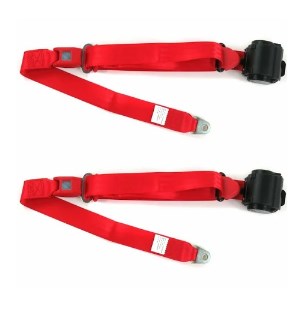 Standard 3 Point Red Retractable Bucket Seat Belt Kit with Bracketry & 2 Belts for 1946-1968 Ford Anglia