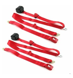 Standard 3 Point Red Retractable Bucket Seat Belt Kit with Bracketry & 2 Belts for 1928-1932 Early Cars
