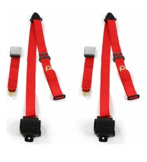 Standard 3 Point Red Retractable Bucket Seat Belt Kit with Bracketry & 2 Belts for 1949-1953 Buick Roadmaster