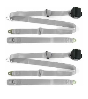 Standard 3 Point Gray Retractable Bucket Seat Belt Kit with Bracketry & 2 Belts for 1935-1940 Chevy Truck