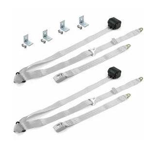 Standard 3 Point Gray Retractable Bucket Seat Belt Kit with Bracketry & 2 Belts for 1966-1967 Chevy II