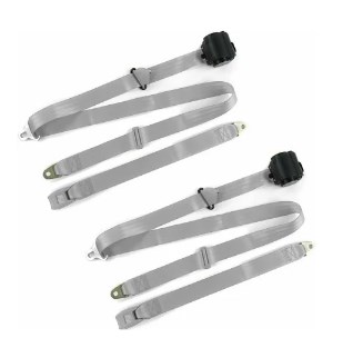 Standard 3 Point Gray Retractable Bucket Seat Belt Kit with Bracketry & 2 Belts for 1952-1954 Ford