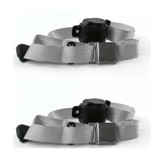 Standard 3 Point Gray Retractable Bucket Seat Belt Kit with Bracketry & 2 Belts for 1964-1965 Ford Falcon