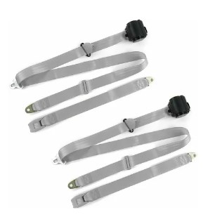 Standard 3 Point Gray Retractable Bucket Seat Belt Kit with Bracketry & 2 Belts for 1966-1977 Ford Bronco