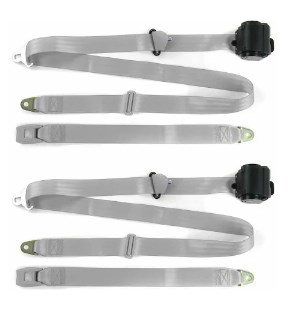 Standard 3 Point Gray Retractable Bucket Seat Belt Kit with Bracketry & 2 Belts for 1959-1960 Chevy Impala