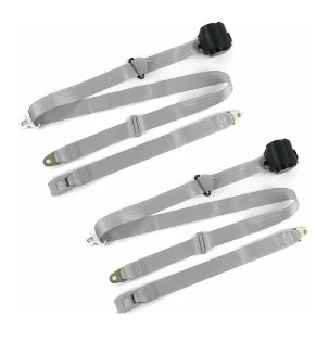 Standard 3 Point Gray Retractable Bucket Seat Belt Kit with Bracketry & 2 Belts for 1935-1940 Early Cars