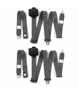 Standard 3 Point Charcoal Retractable Bucket Seat Belt Kit with Bracketry & 2 Belts for 1968-1974 Ford Van