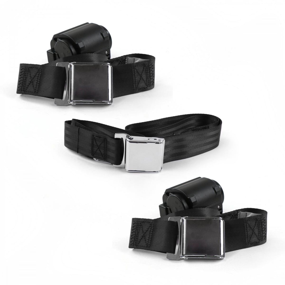 Airplane 2 Point Black Retractable Bench Seat Belt Kit with 3 Belts for 1960-1963 Ford Falcon