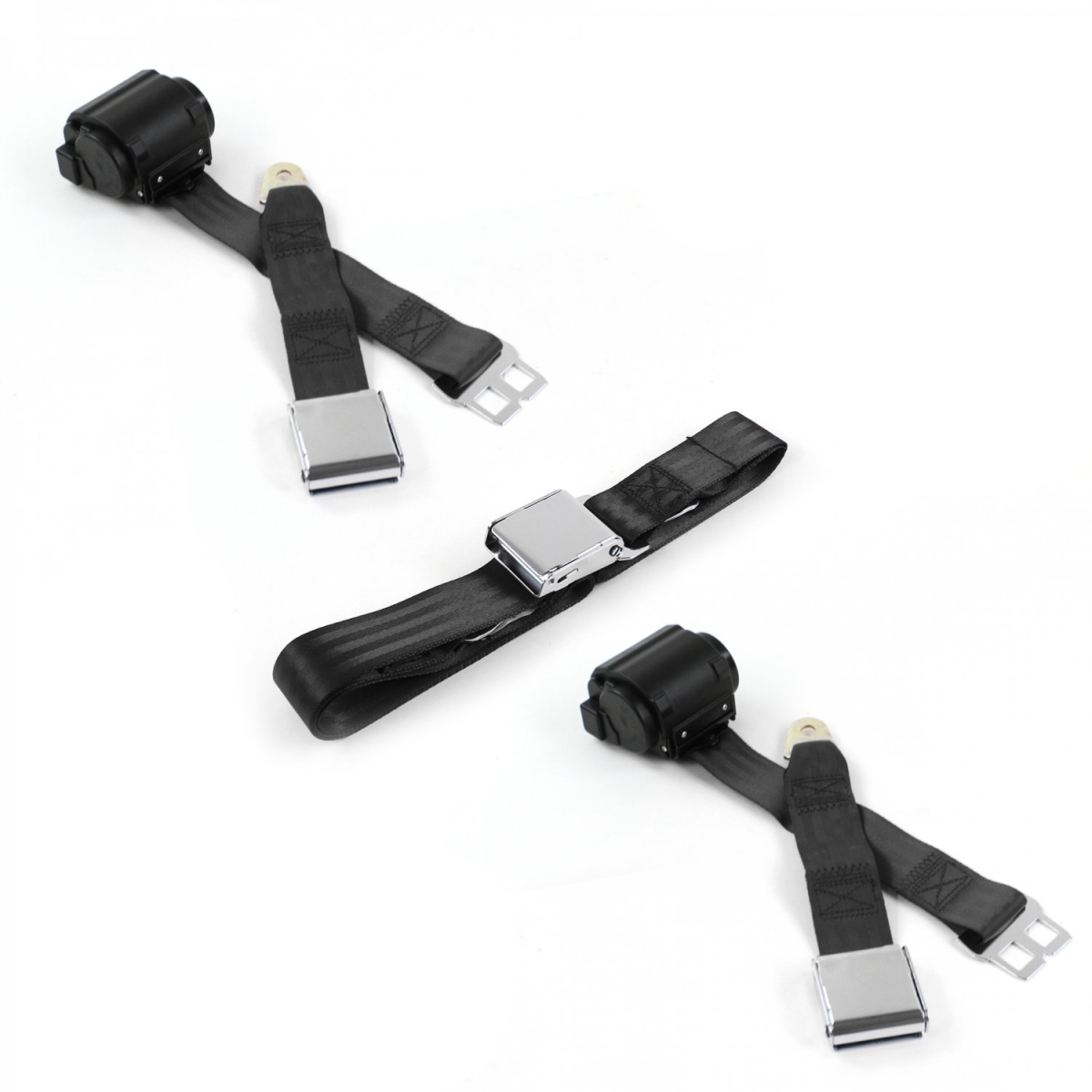 Airplane 2 Point Black Retractable Bench Seat Belt Kit with 3 Belts for 1966-1977 Ford Bronco