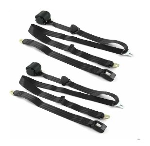 Standard 3 Point Black Retractable Bucket Seat Belt Kit with Bracketry & 2 Belts for 1947-1954 Chevy Truck