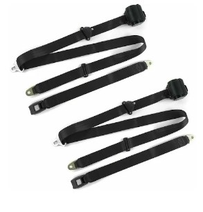Standard 3 Point Black Retractable Bucket Seat Belt Kit with Bracketry & 2 Belts for 1961-1964 Chevy Impala