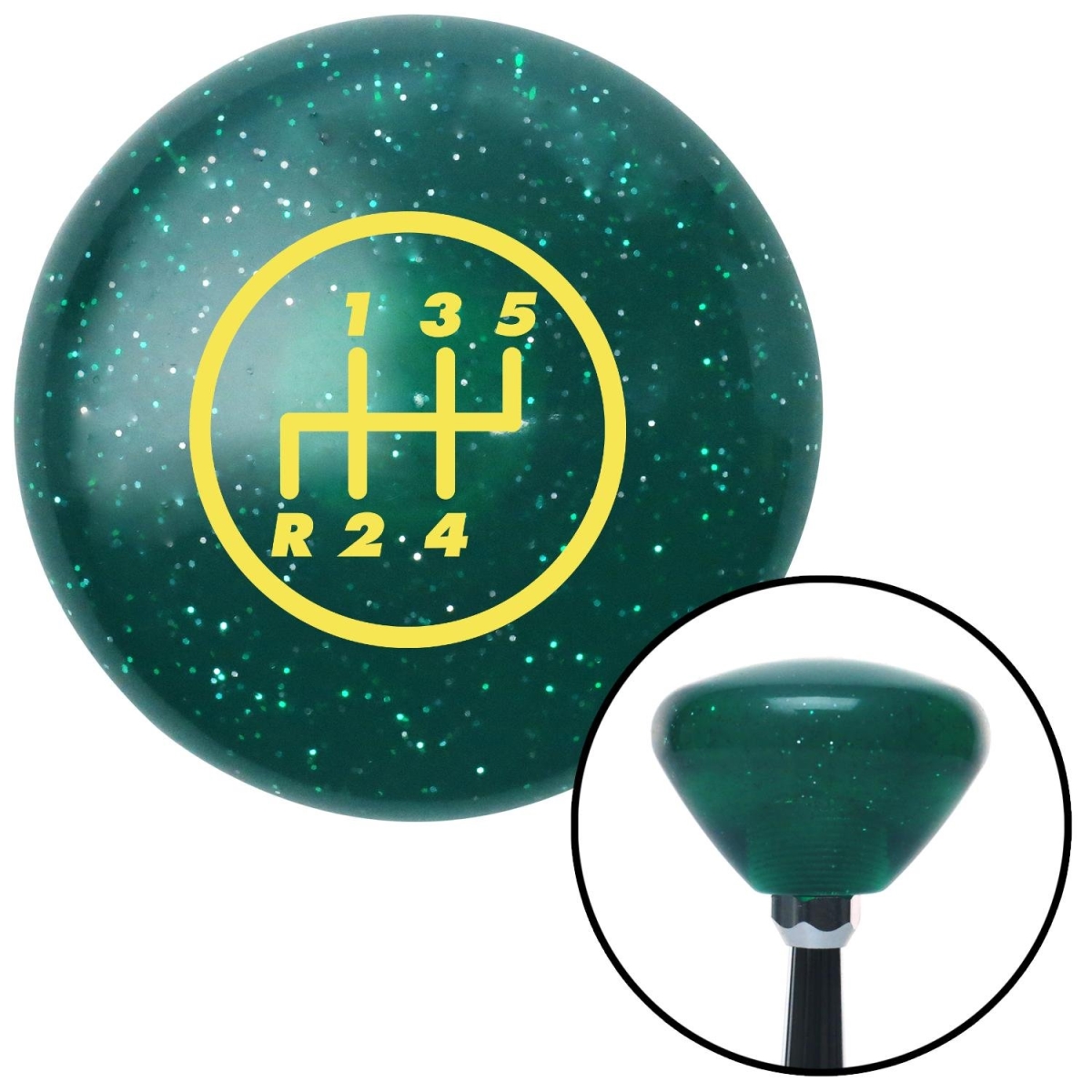 American Shifter 201246 Green Retro Metal Flake Shift Knob with M16 x 1.5 Insert (Yellow 5 Speed Shift Pattern - 5RDL)
