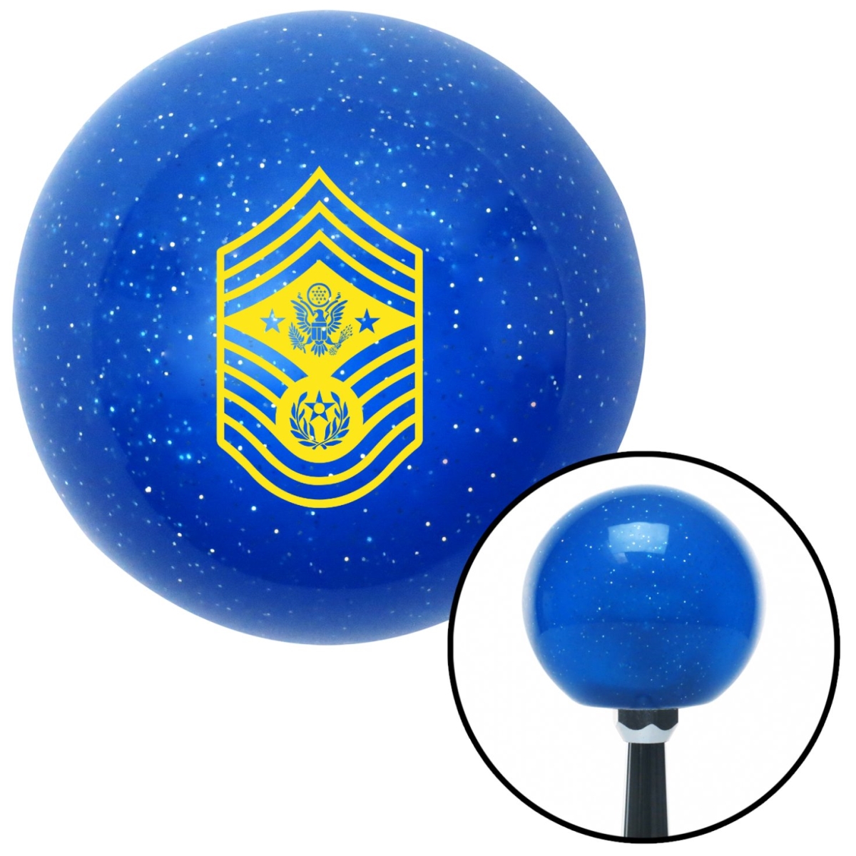 American Shifter 24547 Yellow Chief Master Sergeant of the Air Force Blue Sparkle Shift Knob with M16 x 1.5 Insert -  American Shifter Company