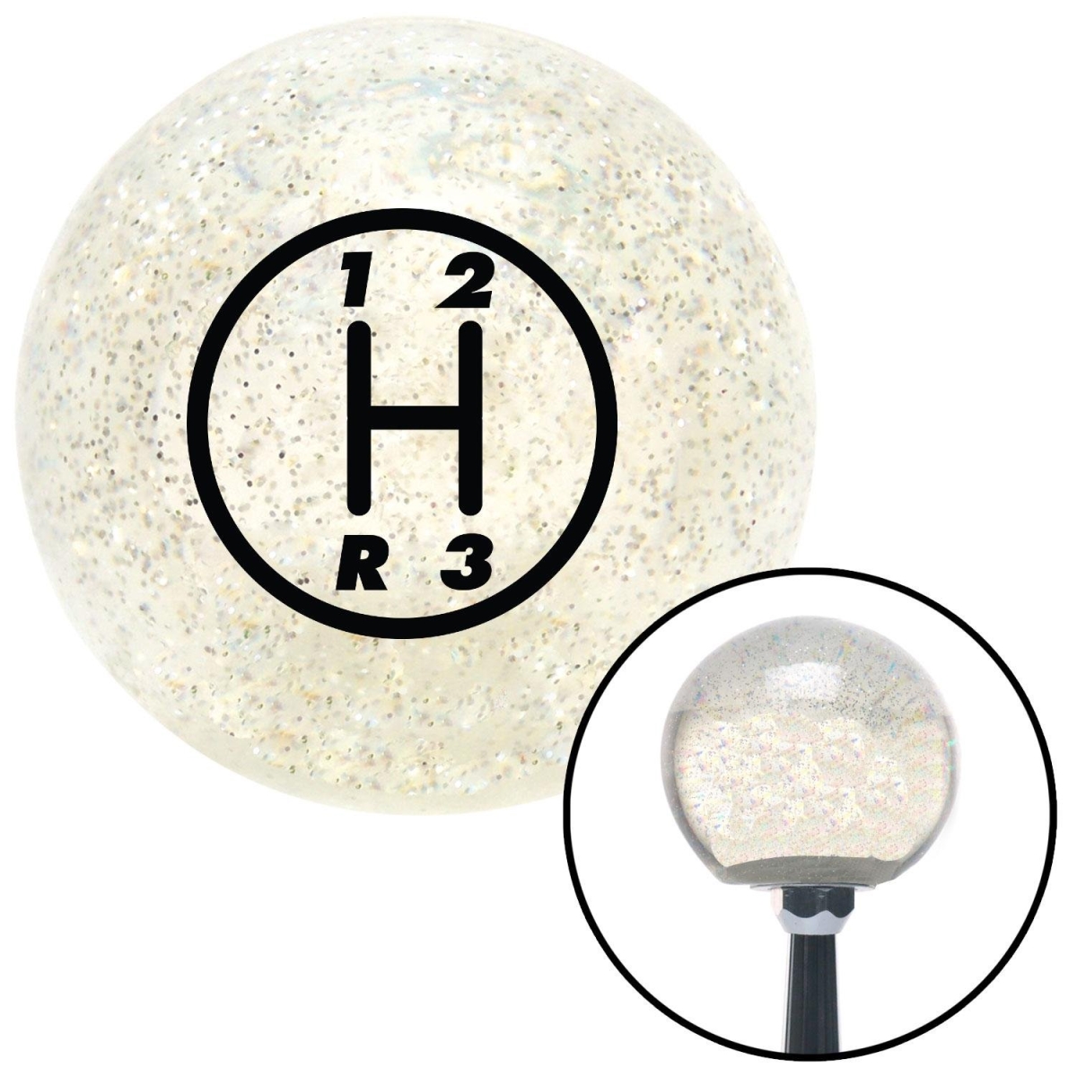 American Shifter 89521 Black 3 Speed Shift Pattern - 3RDL Clear Metal Flake Shift Knob with M16 x 1.5 Insert -  American Shifter Company