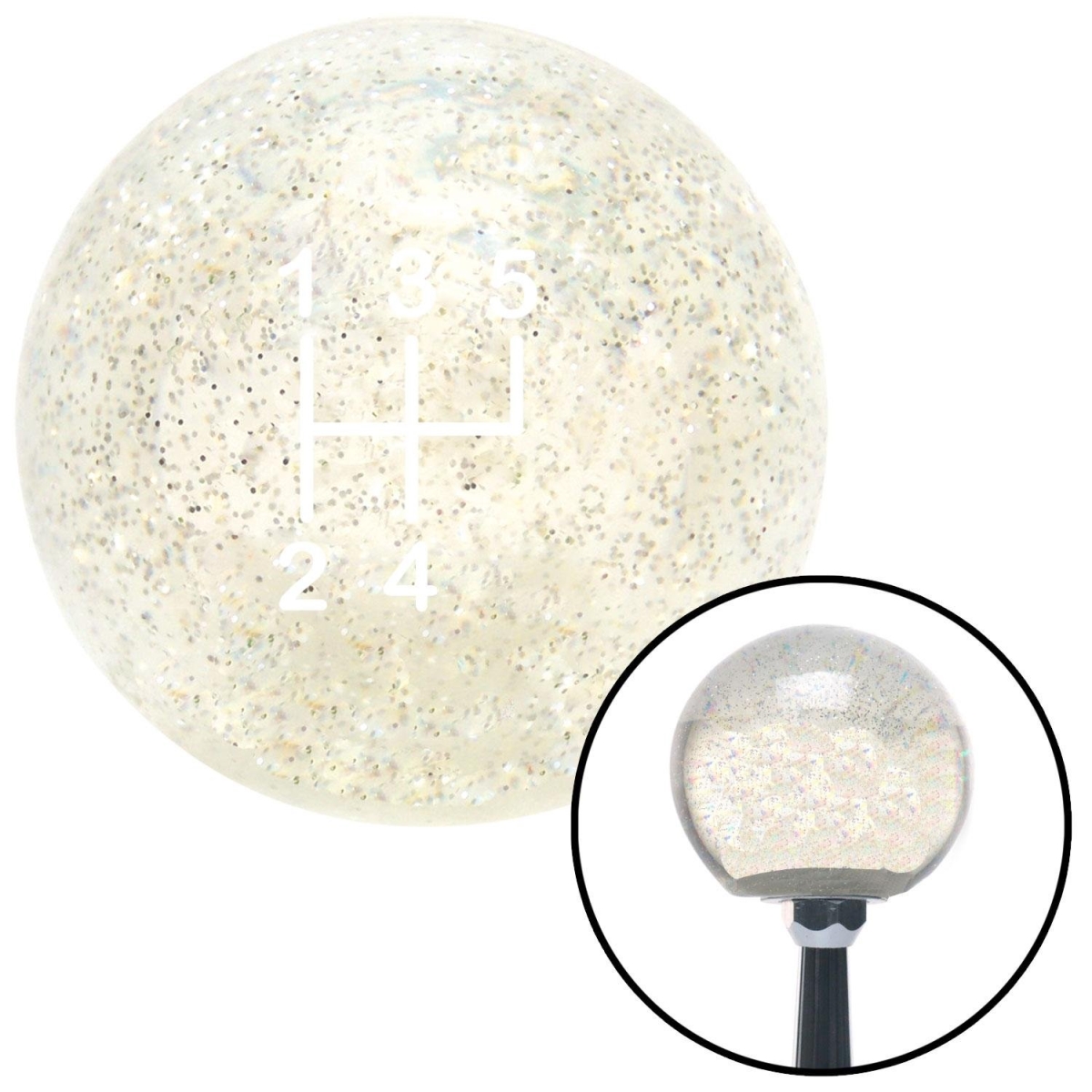 American Shifter 92659 Clear Metal Flake Shift Knob with M16 x 1.5 Insert (White Shift Pattern 49n)