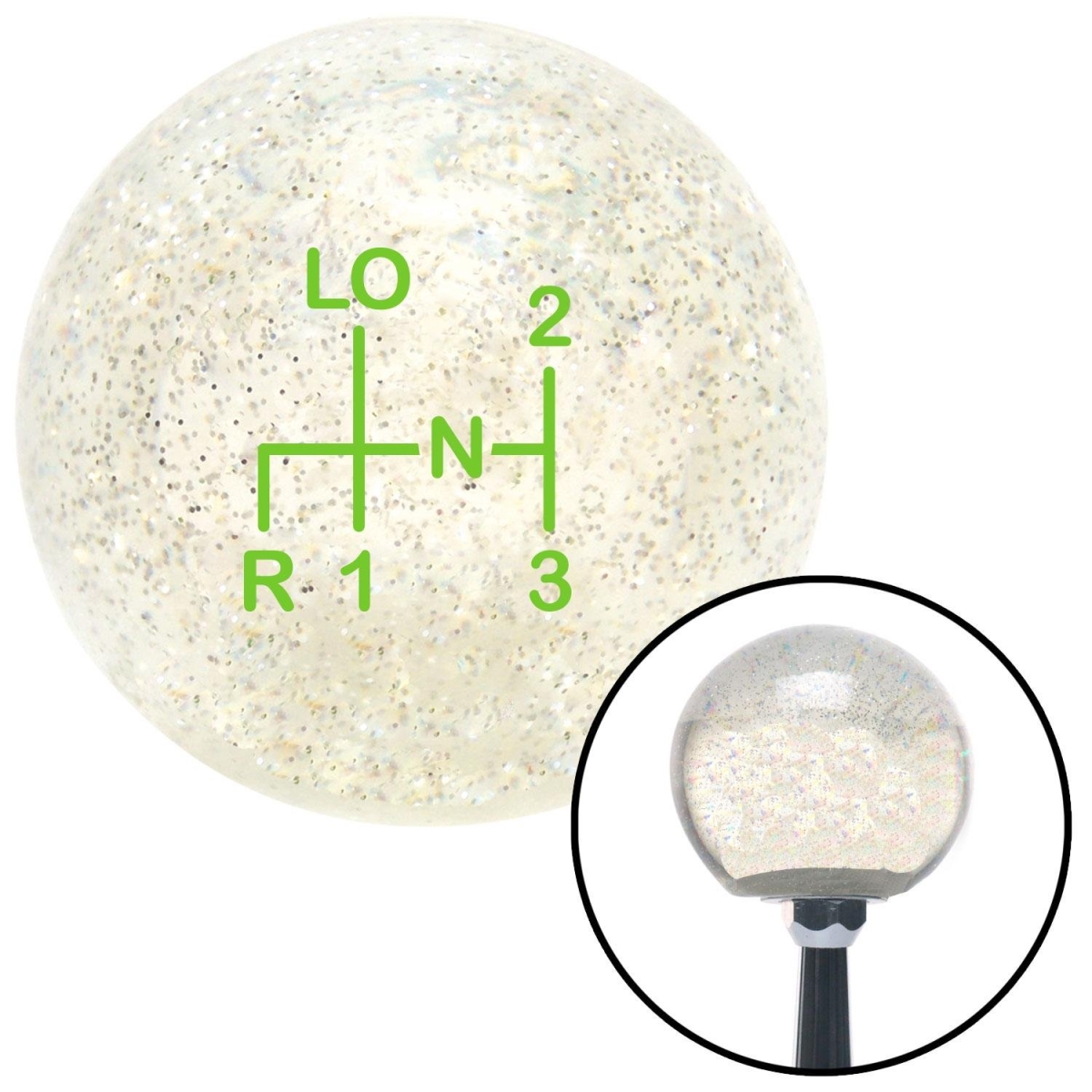 American Shifter 92745 Clear Metal Flake Shift Knob with M16 x 1.5 Insert (Green Shift Pattern 58n)