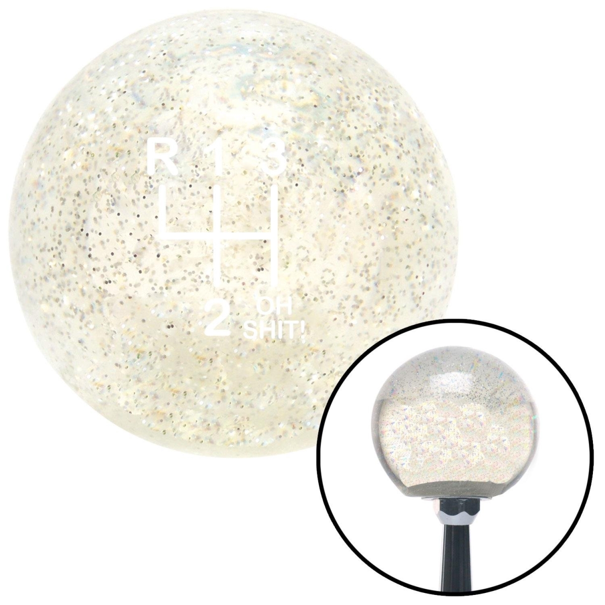 American Shifter 93003 Clear Metal Flake Shift Knob with M16 x 1.5 Insert (White Shift Pattern OS3n)