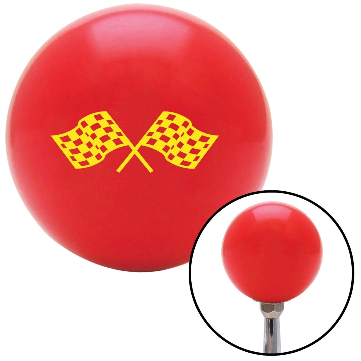 Picture of American Shifter 101693 Yellow Dual Racing Flags Red Shift Knob with M16 x 1.5 Insert Shifter Auto Manual