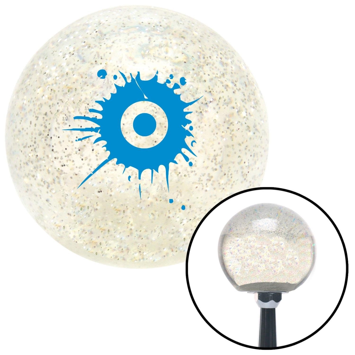 American Shifter 91894 Blue Target with Splatter Clear Metal Flake Shift Knob with M16 x 1.5 Insert Shifter -  American Shifter Company