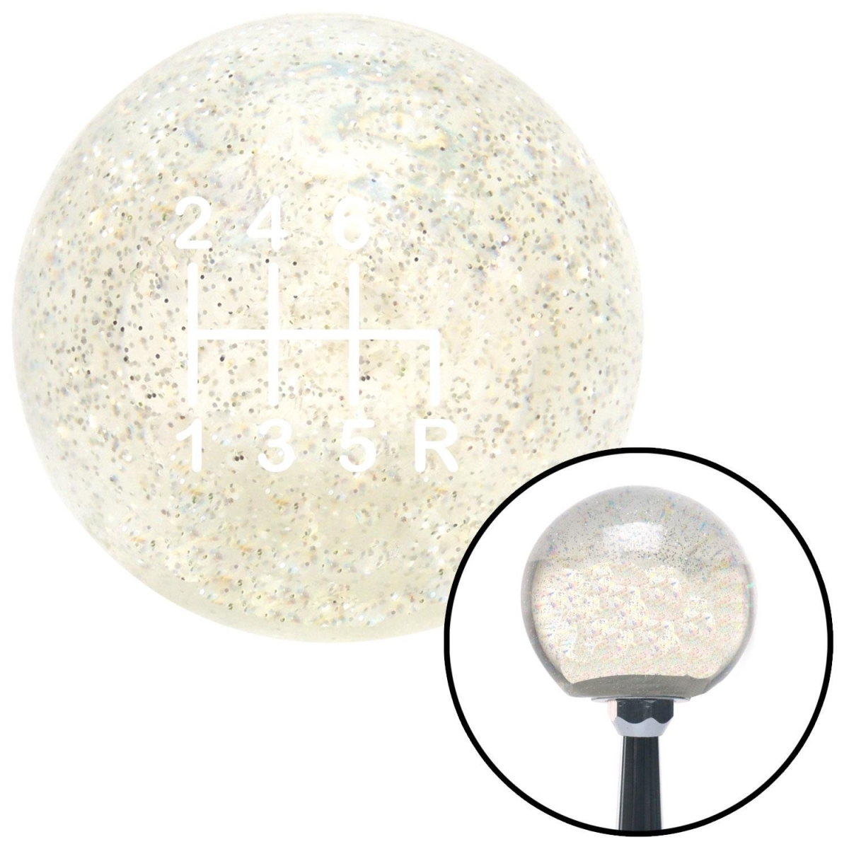 American Shifter 92407 Clear Metal Flake Shift Knob with M16 x 1.5 Insert (White Shift Pattern 23n)