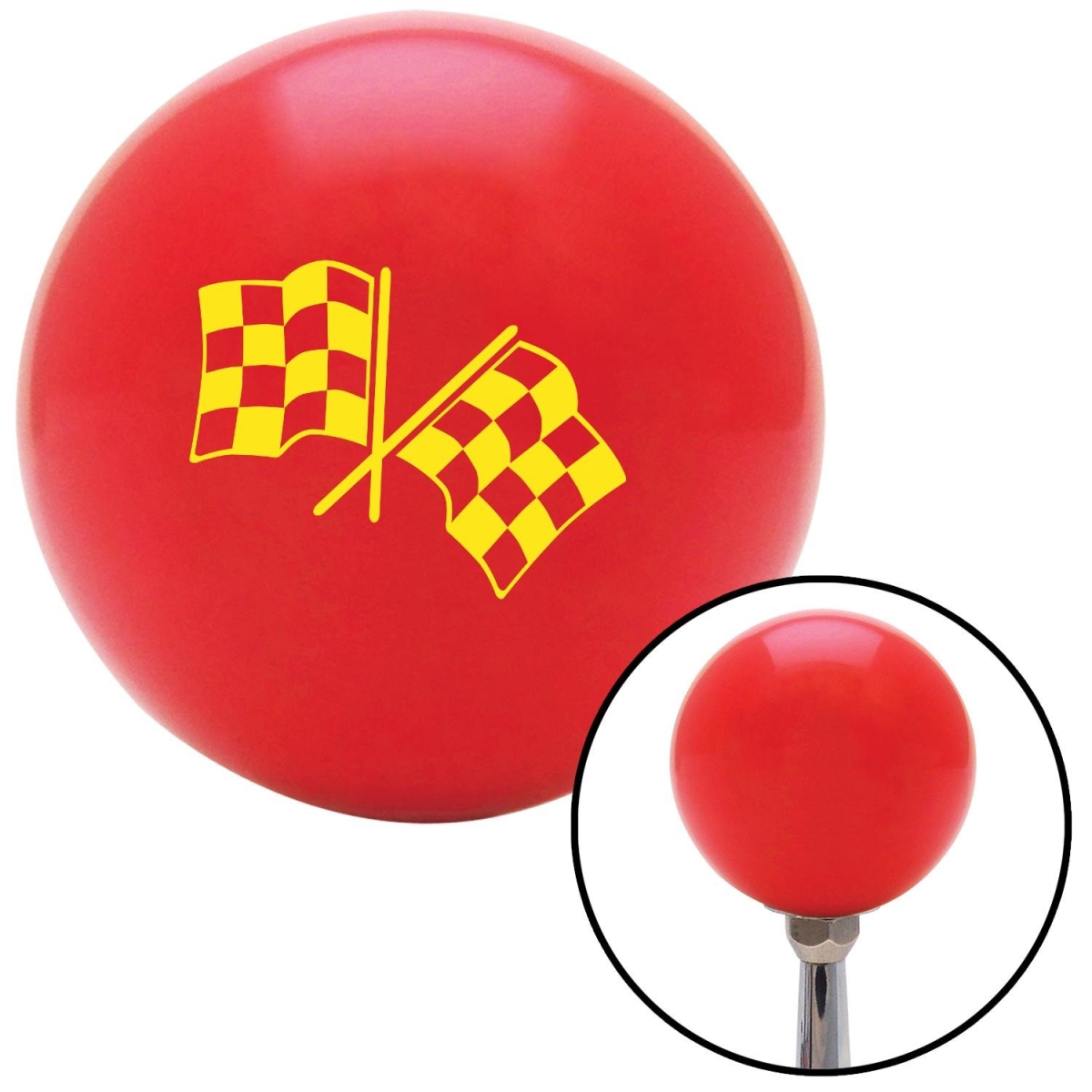 Picture of American Shifter 101543 Yellow 2 Checkered Race Flags Red Shift Knob with M16 x 1.5 Insert Shifter Auto
