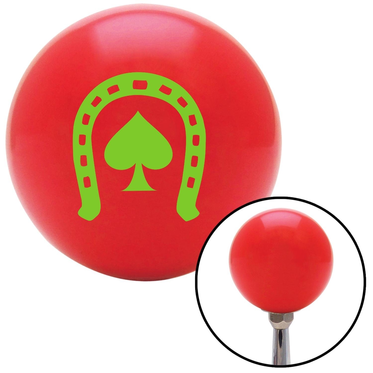 American Shifter 94902 Red Shift Knob with M16 x 1.5 Insert (Green Horseshoe Over Spade)