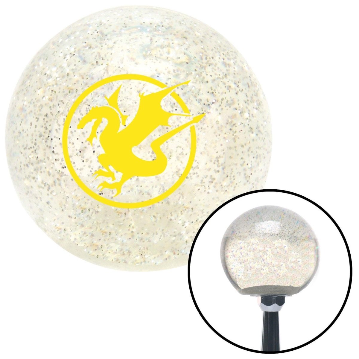 American Shifter 86467 Yellow Dragon in a Circle Clear Metal Flake Shift Knob with M16 x 1.5 Insert Auto -  American Shifter Company