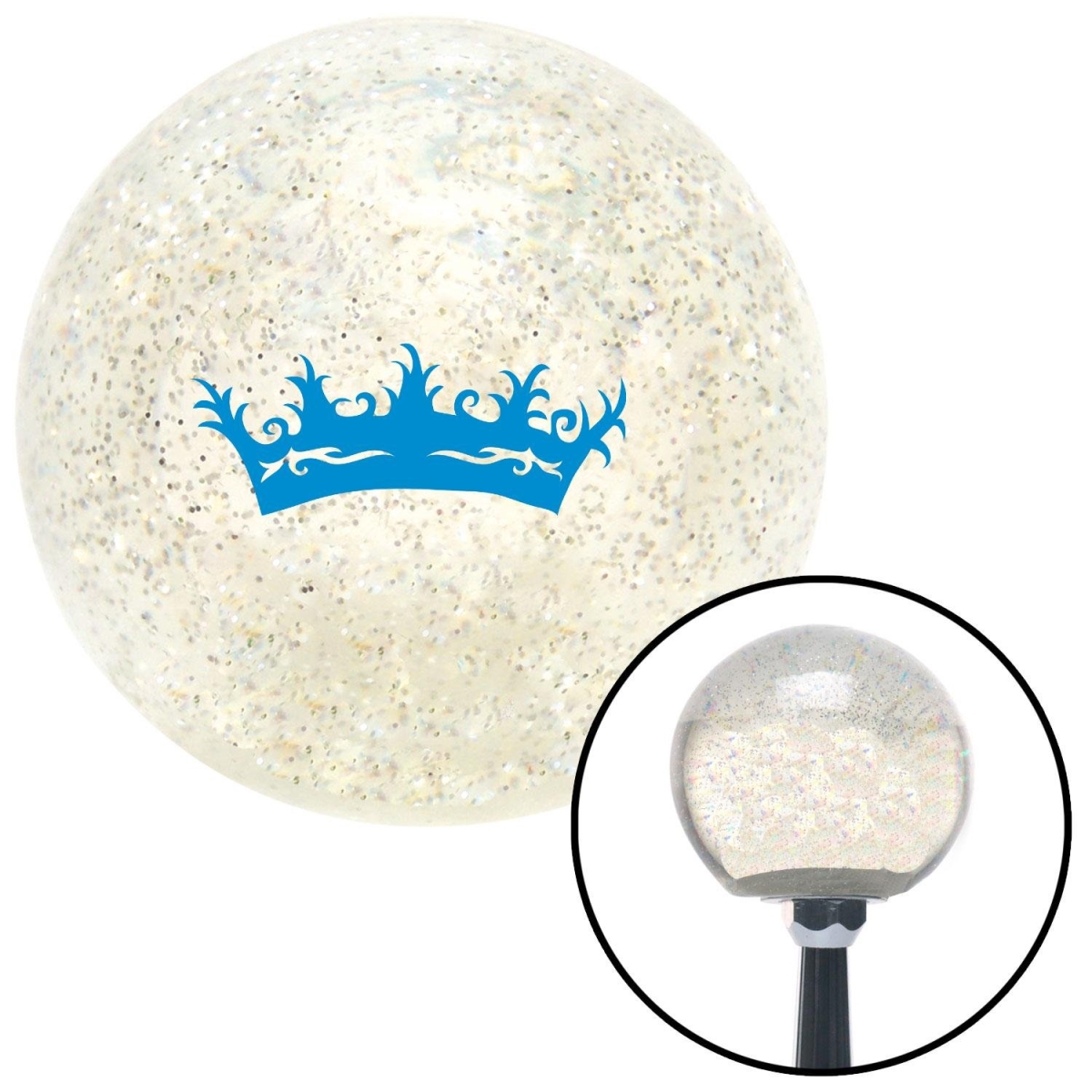 Picture of American Shifter 86503 Blue Princess Crown Clear Metal Flake Shift Knob with M16 x 1.5 Insert Shifter Auto