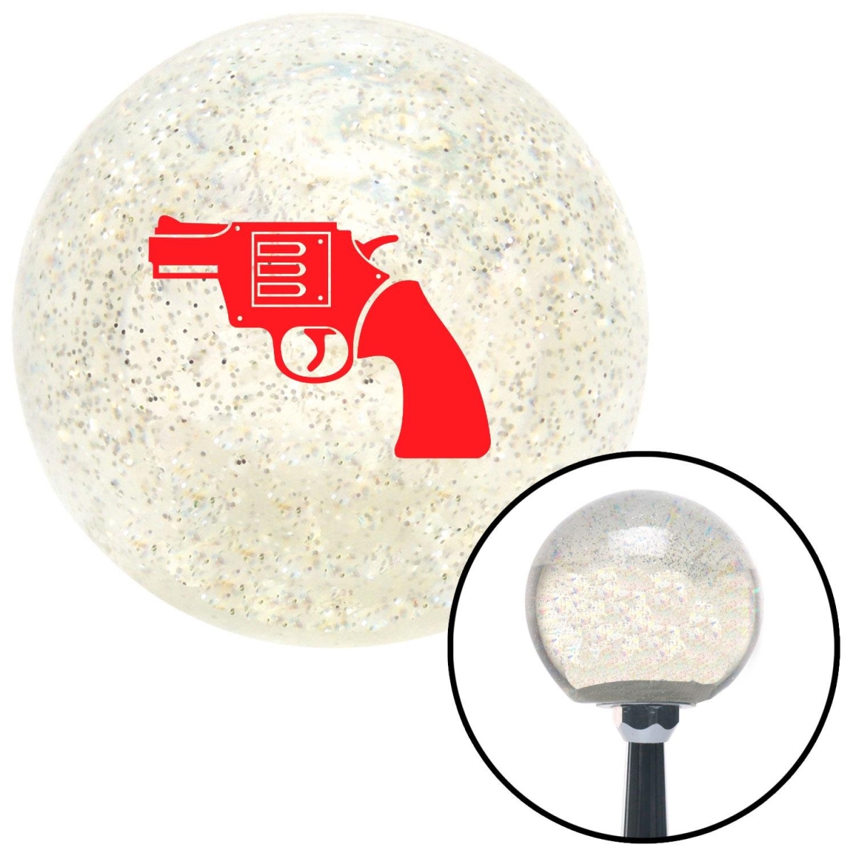 American Shifter 91863 Clear Metal Flake Shift Knob with M16 x 1.5 Insert (Red Hand Gun)